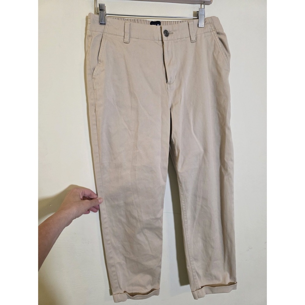 Gap Women's Size 8 Tan Twill Relaxed Fit Cropped Chino Pants w/ Pockets Preppy